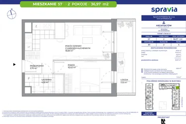 Rzut - Mieszkanie na sprzedaż 2 pokoje o powierzchni 36,97 m² - numer B1_57 w Architektów