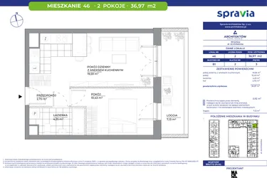 Rzut - Mieszkanie na sprzedaż 2 pokoje o powierzchni 36,97 m² - numer B1_46 w Architektów