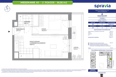 Rzut - Mieszkanie na sprzedaż 2 pokoje o powierzchni 36,56 m² - numer B1_60 w Architektów