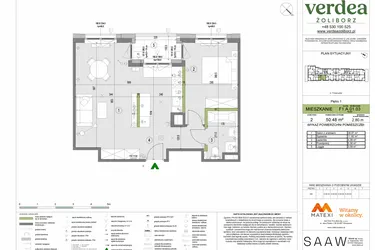 Rzut - Mieszkanie na sprzedaż 2 pokoje o powierzchni 50,48 m² - numer F1.A.01.03 w Verdea Żoliborz