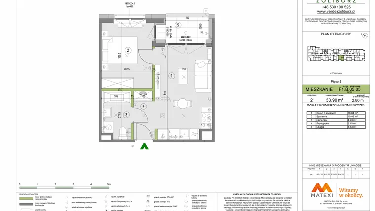 Rzut - Mieszkanie na sprzedaż 2 pokoje o powierzchni 33,9 m² - numer F1.B.05.05 w Verdea Żoliborz