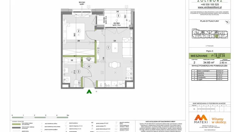 Rzut - Mieszkanie na sprzedaż 2 pokoje o powierzchni 34,6 m² - numer F1.B.05.04 w Verdea Żoliborz