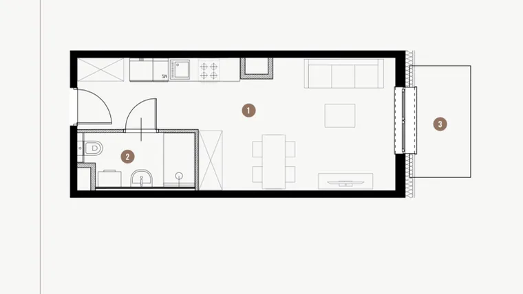 Rzut - Mieszkanie na sprzedaż 1 pokój o powierzchni 27,08 m² - numer II.3.15 w Tuwima Apartments