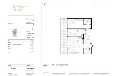 Rzut - Mieszkanie na sprzedaż 3 pokoje o powierzchni 85,87 m² - numer H_7 w Warmiński Port etap V