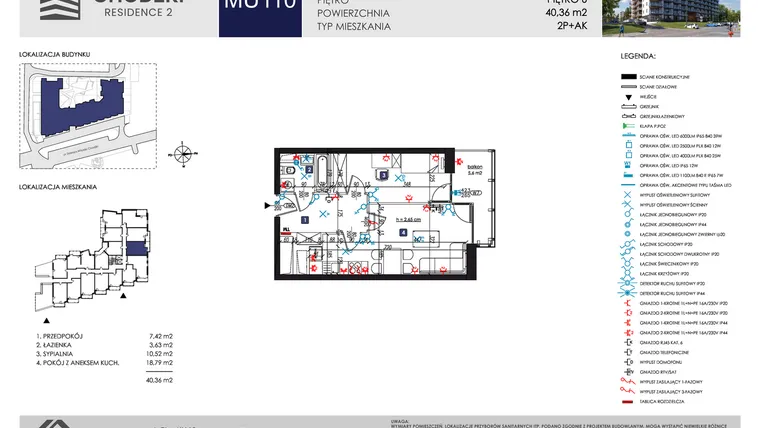 Rzut - Mieszkanie na sprzedaż 2 pokoje o powierzchni 40,36 m² - numer MU110 w Chodźki Residence 2 - apartamenty inwestycyjne