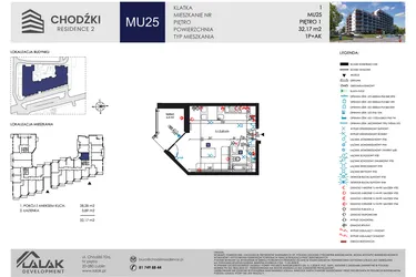 Rzut - Mieszkanie na sprzedaż 1 pokój o powierzchni 32,17 m² - numer MU25 w Chodźki Residence 2 - apartamenty inwestycyjne