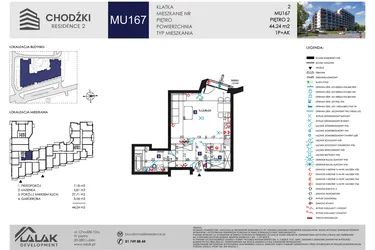 Rzut - Mieszkanie na sprzedaż 1 pokój o powierzchni 44,24 m² - numer MU167 w Chodźki Residence 2 - apartamenty inwestycyjne