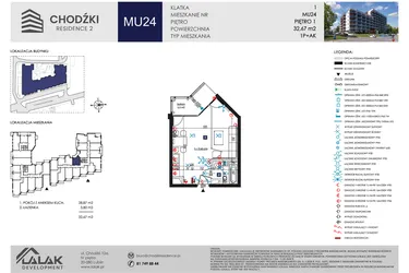 Rzut - Mieszkanie na sprzedaż 1 pokój o powierzchni 32,67 m² - numer MU24 w Chodźki Residence 2 - apartamenty inwestycyjne