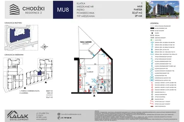 Rzut - Mieszkanie na sprzedaż 1 pokój o powierzchni 32,67 m² - numer MU8 w Chodźki Residence 2 - apartamenty inwestycyjne