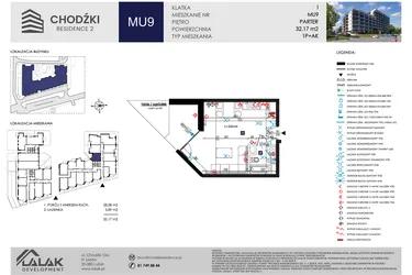Rzut - Mieszkanie na sprzedaż 1 pokój o powierzchni 32,17 m² - numer MU9 w Chodźki Residence 2 - apartamenty inwestycyjne