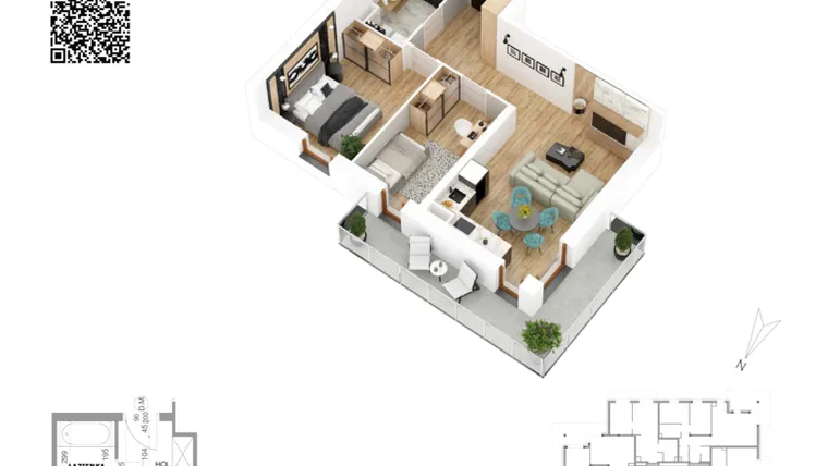 Rzut - Mieszkanie na sprzedaż 3 pokoje o powierzchni 53,23 m² - numer 7 w Villa Park - Etap IV