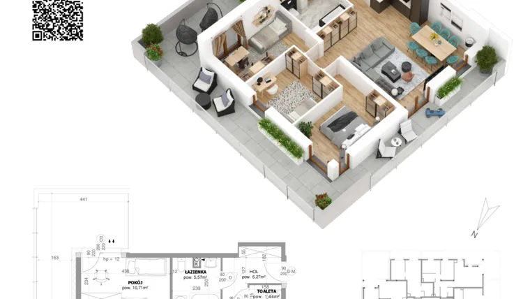 Rzut - Mieszkanie na sprzedaż 4 pokoje o powierzchni 79,43 m² - numer 6 w Villa Park - Etap IV