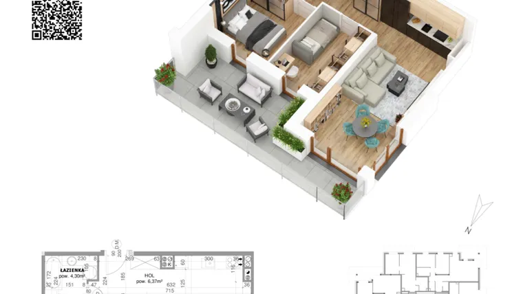 Rzut - Mieszkanie na sprzedaż 3 pokoje o powierzchni 51,38 m² - numer 13 w Villa Park - Etap IV