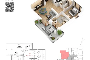 Rzut - Mieszkanie na sprzedaż 3 pokoje o powierzchni 59,41 m² - numer 25 w Villa Park - Etap IV