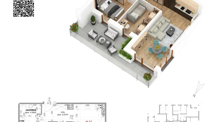 Rzut - Mieszkanie na sprzedaż 3 pokoje o powierzchni 51,38 m² - numer 27 w Villa Park - Etap IV