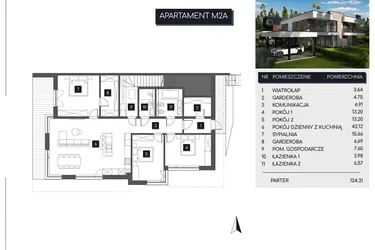 Rzut - Mieszkanie na sprzedaż 4 pokoje o powierzchni 124,31 m² - numer M2A w Apartamenty pod Stokiem