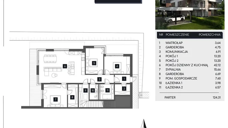 Rzut - Mieszkanie na sprzedaż 4 pokoje o powierzchni 124,31 m² - numer M1A w Apartamenty pod Stokiem