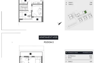 Rzut - Mieszkanie na sprzedaż 3 pokoje o powierzchni 120,82 m² - numer M12B w Rudava Park
