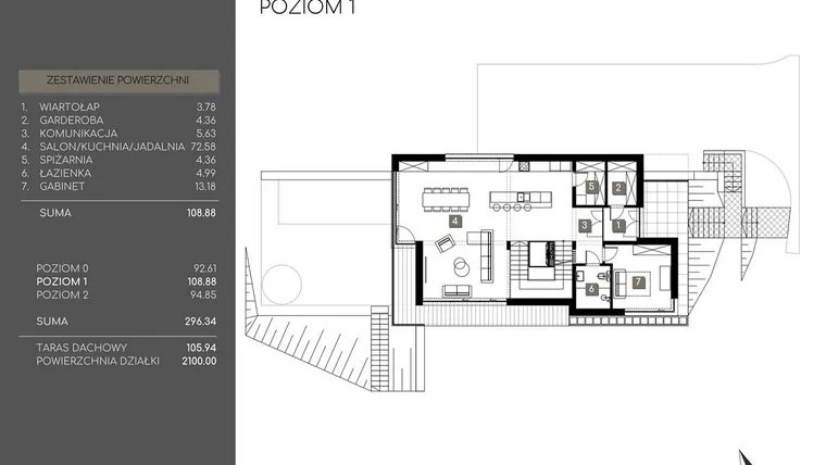 Rzut - Dom na sprzedaż 5 pokoi o powierzchni 296,34 m² - numer 1 w Willa pod Stokiem