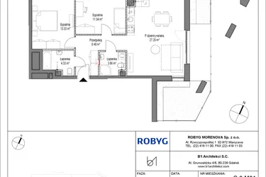 Rzut - Mieszkanie na sprzedaż 3 pokoje o powierzchni 68,04 m² - numer C.0M01 w Leszczyńskich 2