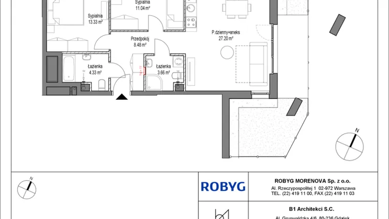 Rzut - Mieszkanie na sprzedaż 3 pokoje o powierzchni 68,04 m² - numer C.0M01 w Leszczyńskich 2