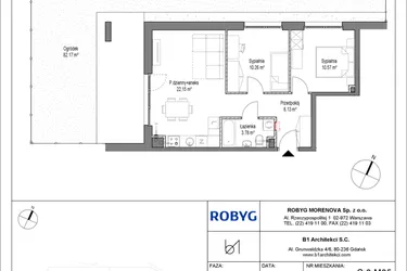 Rzut - Mieszkanie na sprzedaż 3 pokoje o powierzchni 54,89 m² - numer C.0M05 w Leszczyńskich 2