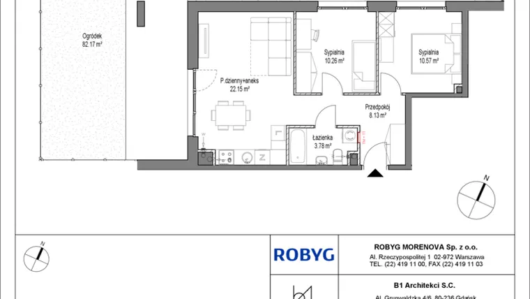Rzut - Mieszkanie na sprzedaż 3 pokoje o powierzchni 54,89 m² - numer C.0M05 w Leszczyńskich 2