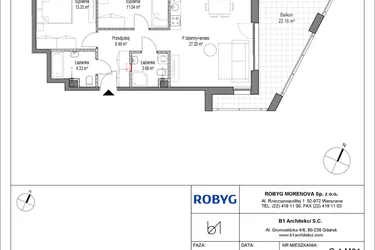 Rzut - Mieszkanie na sprzedaż 3 pokoje o powierzchni 68,04 m² - numer C.4M01 w Leszczyńskich 2