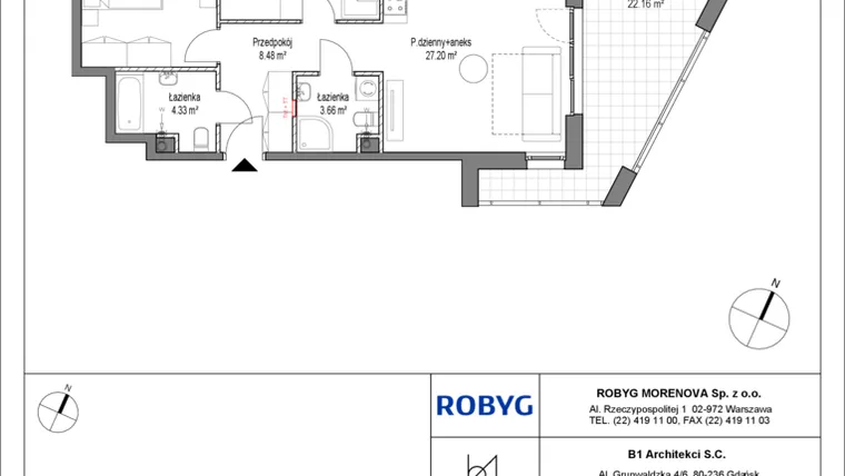 Rzut - Mieszkanie na sprzedaż 3 pokoje o powierzchni 68,04 m² - numer C.4M01 w Leszczyńskich 2
