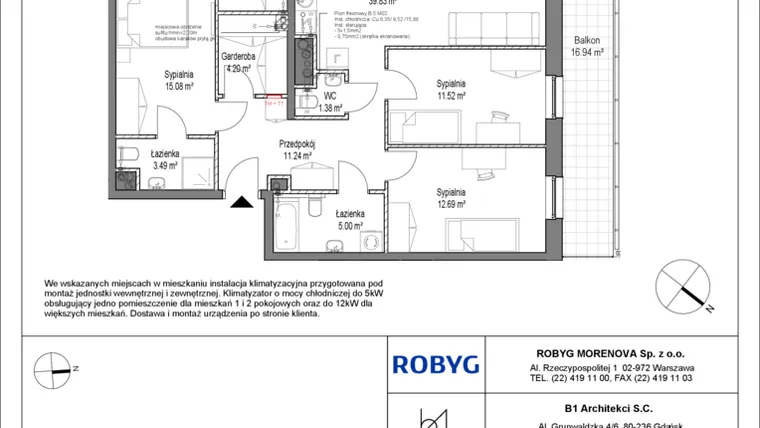 Rzut - Mieszkanie na sprzedaż 4 pokoje o powierzchni 108,37 m² - numer B.5M02 w Leszczyńskich 2