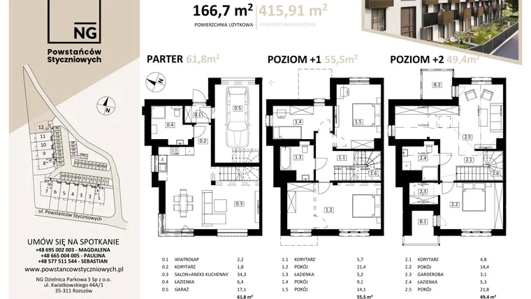 Rzut - Dom na sprzedaż 2 pokoje o powierzchni 166,6 m² - numer 12 w Powstańców Styczniowych