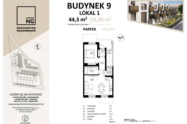 Rzut - Mieszkanie na sprzedaż 1 pokój o powierzchni 44,2 m² - numer 9 w Powstańców Styczniowych