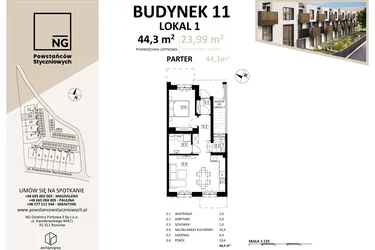 Rzut - Mieszkanie na sprzedaż 1 pokój o powierzchni 44,2 m² - numer 11 w Powstańców Styczniowych