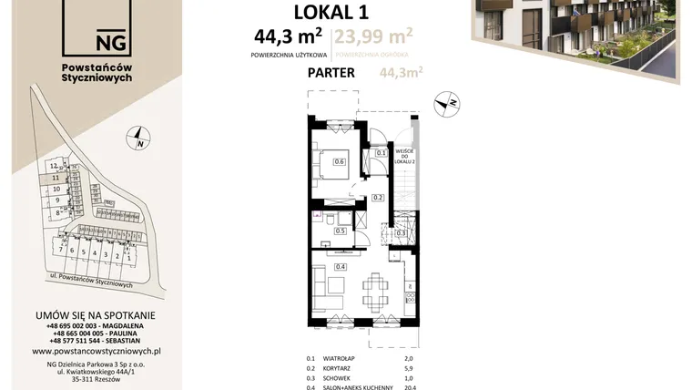 Rzut - Mieszkanie na sprzedaż 1 pokój o powierzchni 44,2 m² - numer 11 w Powstańców Styczniowych