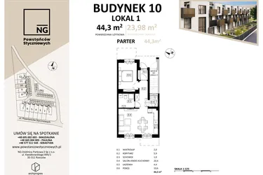 Rzut - Mieszkanie na sprzedaż 1 pokój o powierzchni 44,2 m² - numer 10 w Powstańców Styczniowych