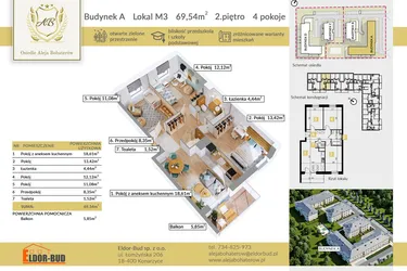 Rzut - Mieszkanie na sprzedaż 4 pokoje o powierzchni 69,54 m² - numer A.3 w Aleja Bohaterów