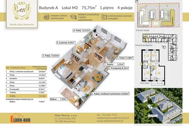 Rzut - Mieszkanie na sprzedaż 4 pokoje o powierzchni 75,75 m² - numer A.2 w Aleja Bohaterów