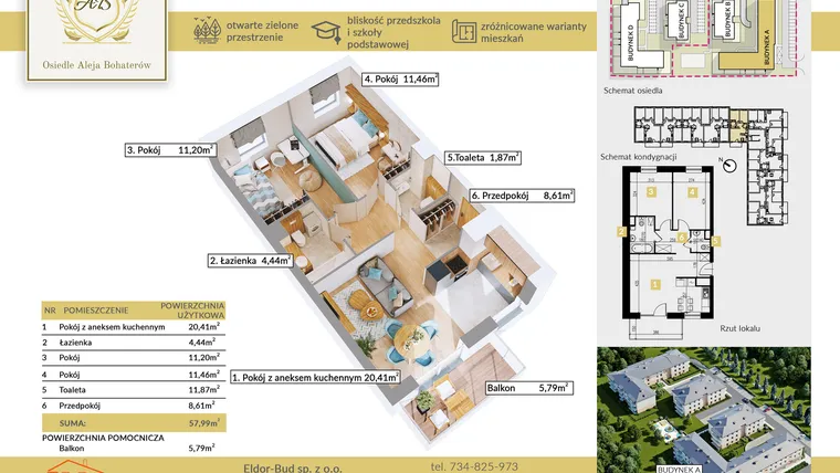 Rzut - Mieszkanie na sprzedaż 3 pokoje o powierzchni 57,99 m² - numer A.11 w Aleja Bohaterów