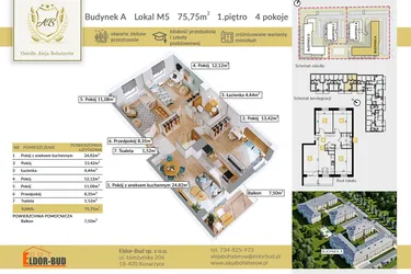 Rzut - Mieszkanie na sprzedaż 4 pokoje o powierzchni 75,75 m² - numer A.5 w Aleja Bohaterów