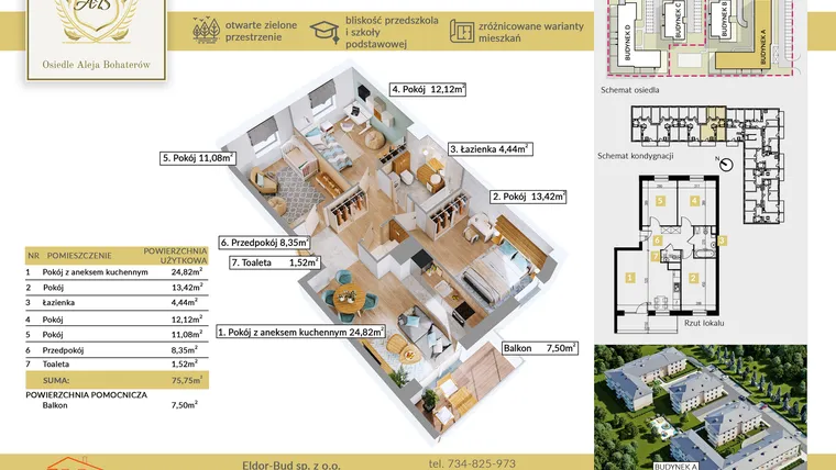 Rzut - Mieszkanie na sprzedaż 4 pokoje o powierzchni 75,75 m² - numer A.5 w Aleja Bohaterów