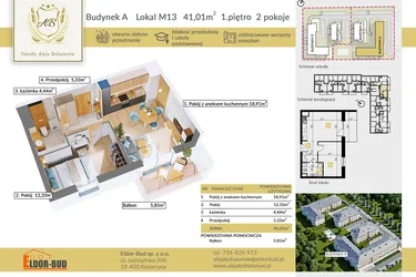 Rzut - Mieszkanie na sprzedaż 2 pokoje o powierzchni 41,01 m² - numer A.13 w Aleja Bohaterów