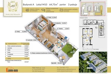 Rzut - Mieszkanie na sprzedaż 3 pokoje o powierzchni 64,75 m² - numer A.10 w Aleja Bohaterów