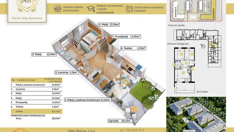 Rzut - Mieszkanie na sprzedaż 3 pokoje o powierzchni 64,75 m² - numer A.10 w Aleja Bohaterów