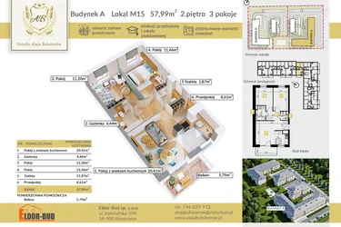 Rzut - Mieszkanie na sprzedaż 3 pokoje o powierzchni 57,99 m² - numer A.15 w Aleja Bohaterów