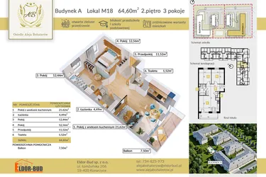 Rzut - Mieszkanie na sprzedaż 3 pokoje o powierzchni 64,6 m² - numer A.18 w Aleja Bohaterów