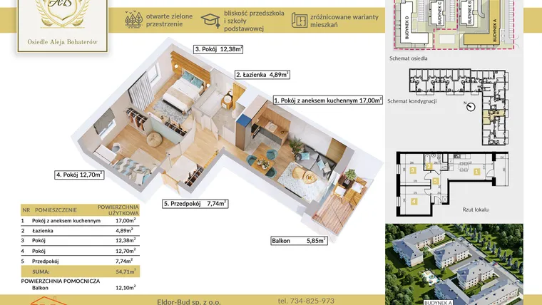 Rzut - Mieszkanie na sprzedaż 3 pokoje o powierzchni 54,71 m² - numer A.22 w Aleja Bohaterów