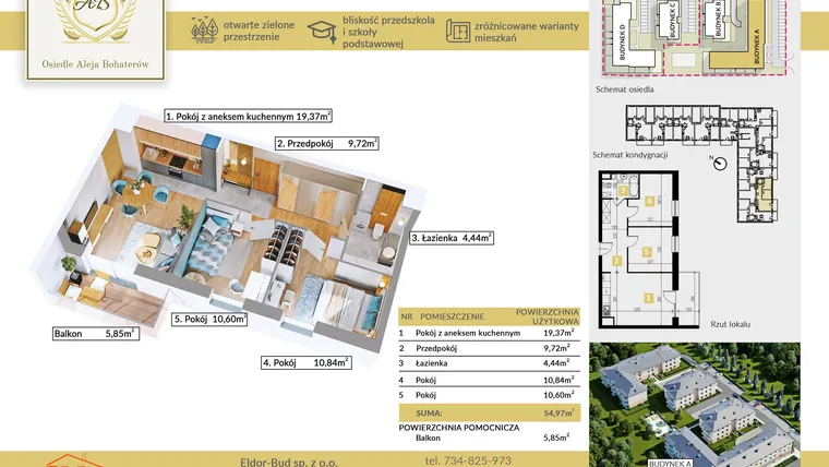 Rzut - Mieszkanie na sprzedaż 3 pokoje o powierzchni 54,97 m² - numer A.23 w Aleja Bohaterów