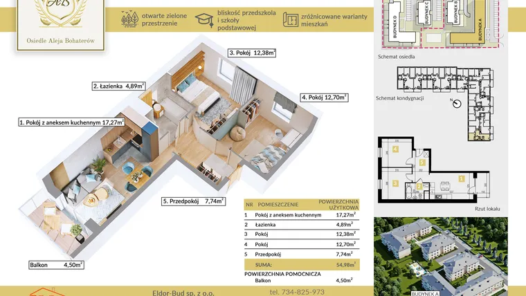 Rzut - Mieszkanie na sprzedaż 3 pokoje o powierzchni 54,98 m² - numer A.27 w Aleja Bohaterów