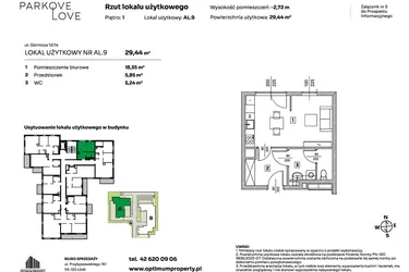 Rzut - Mieszkanie na sprzedaż 1 pokój o powierzchni 27,57 m² - numer AL.9 w Parkove Love - apartamenty inwestycyjne