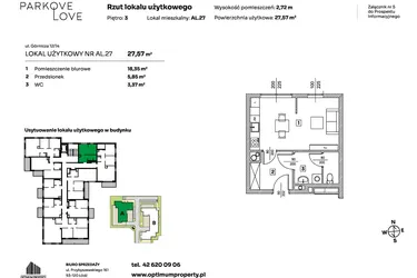 Rzut - Mieszkanie na sprzedaż 1 pokój o powierzchni 27,57 m² - numer AL.27 w Parkove Love - apartamenty inwestycyjne